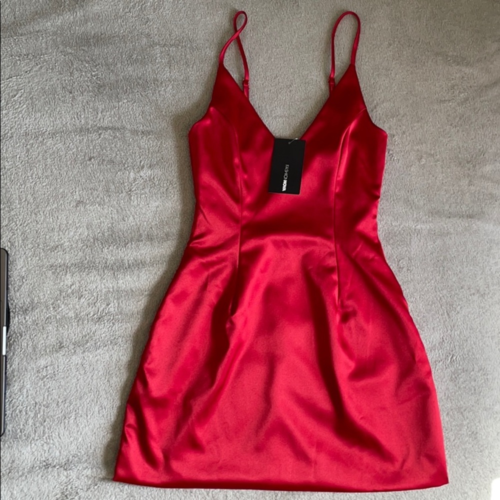 Red Selena satin dress
